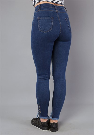 Paça Kancalı Mavi Kadın Kot Pantolon