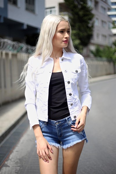 Yeni Stil Beyaz Bayan Kot Ceket