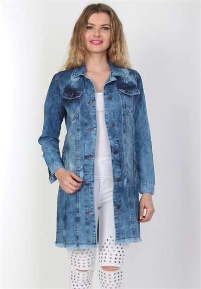 Yeni Trend Yırtıklı Bayan Kot Tunik Ceket